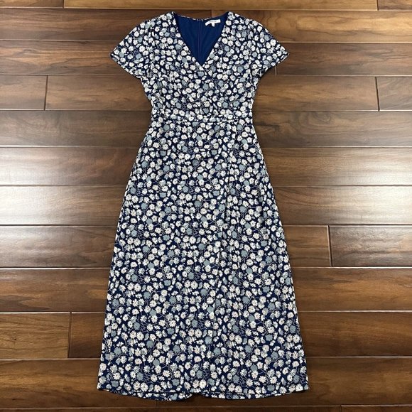 Madewell Dresses & Skirts - Madewell Women's Size 0 Blue French Floral Faux Wrap Front Midi Dress